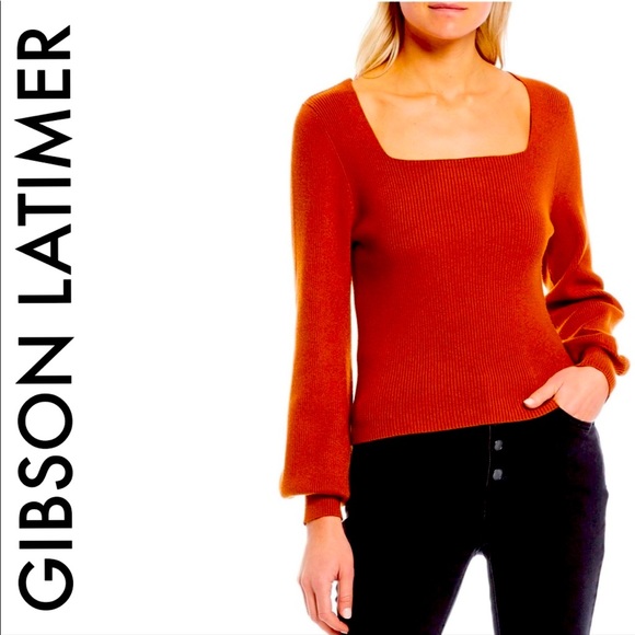 Gibson Latimer | Sweaters | Gibson Latimer Nwt Rust Square Neck Long Balloon Sleeve Ribbed 